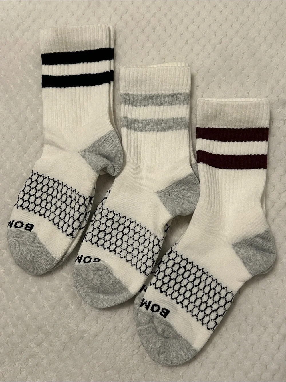 NWOT Bombas Vintage Stripes Half Calf Socks - Black, Gray & Maroon Stripes-Small